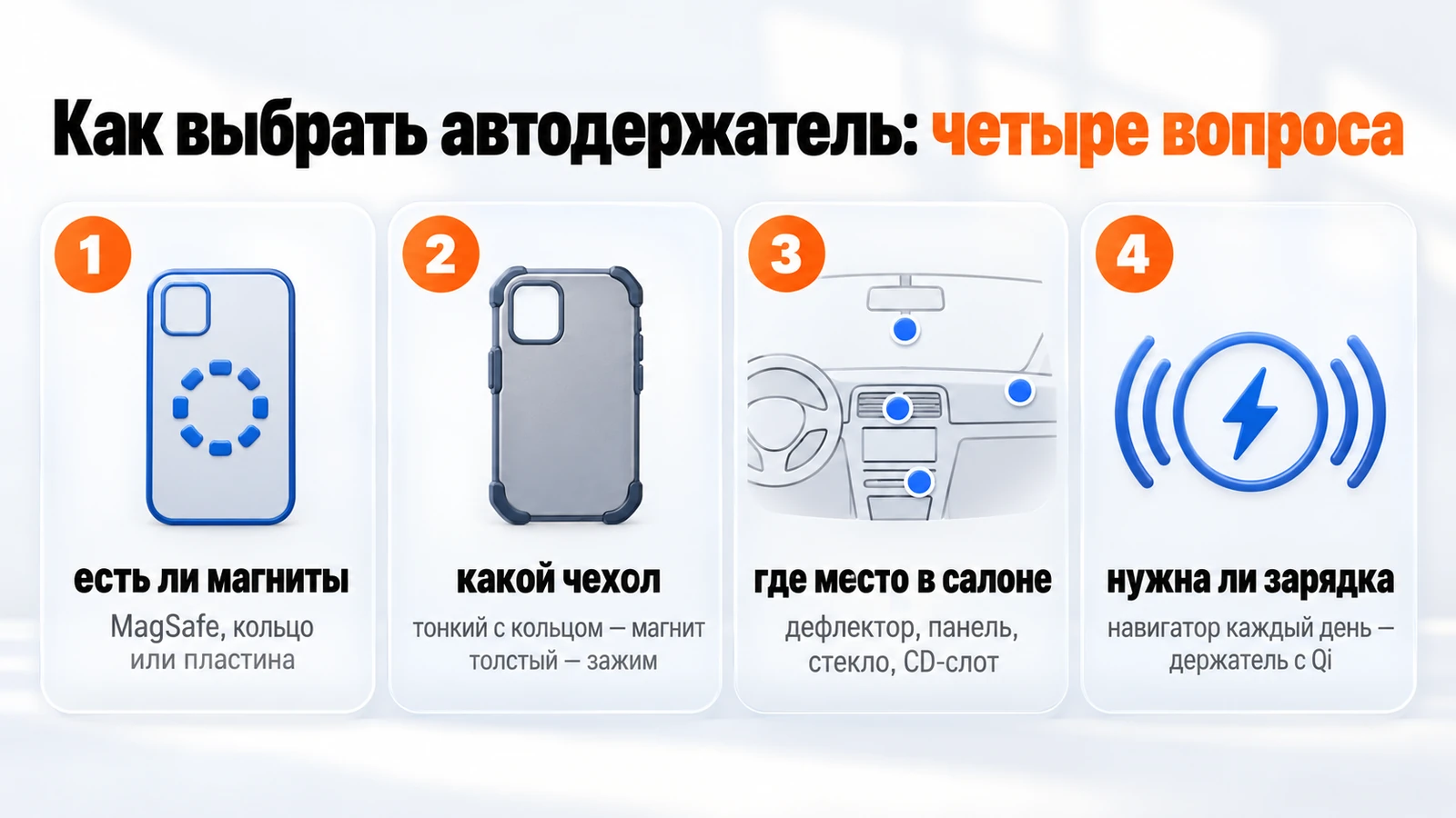 Как выбрать автодержатель: есть ли у телефона магниты, какой чехол, где место в салоне и нужна ли зарядка