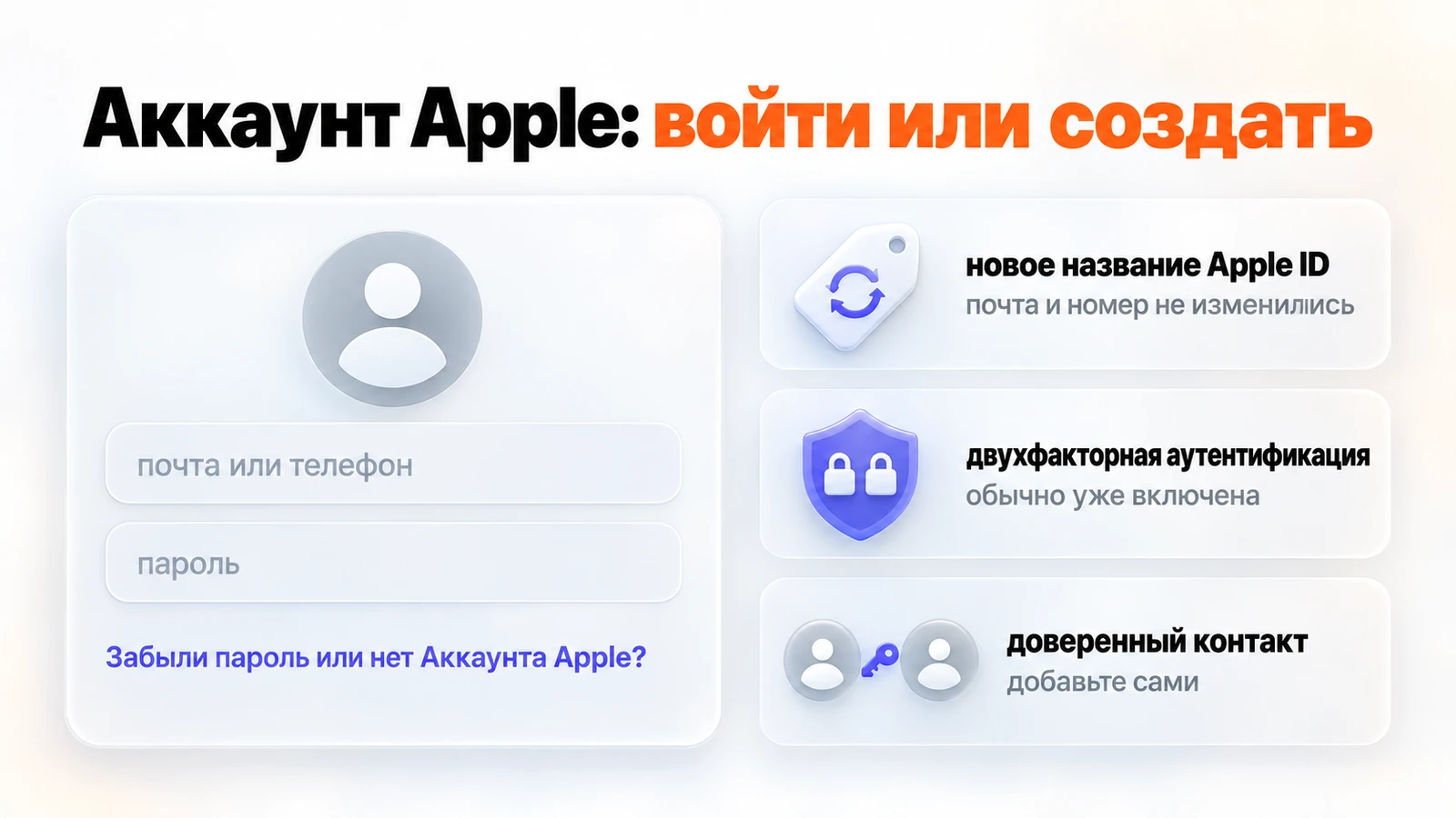 Аккаунт Apple: вход по почте или телефону, восстановление пароля, двухфакторная аутентификация и доверенный контакт