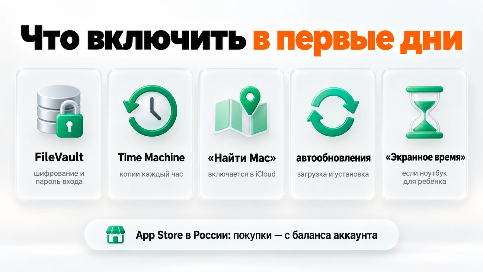 Что включить на MacBook в первые дни: FileVault, Time Machine, «Найти Mac», автообновления и «Экранное время»