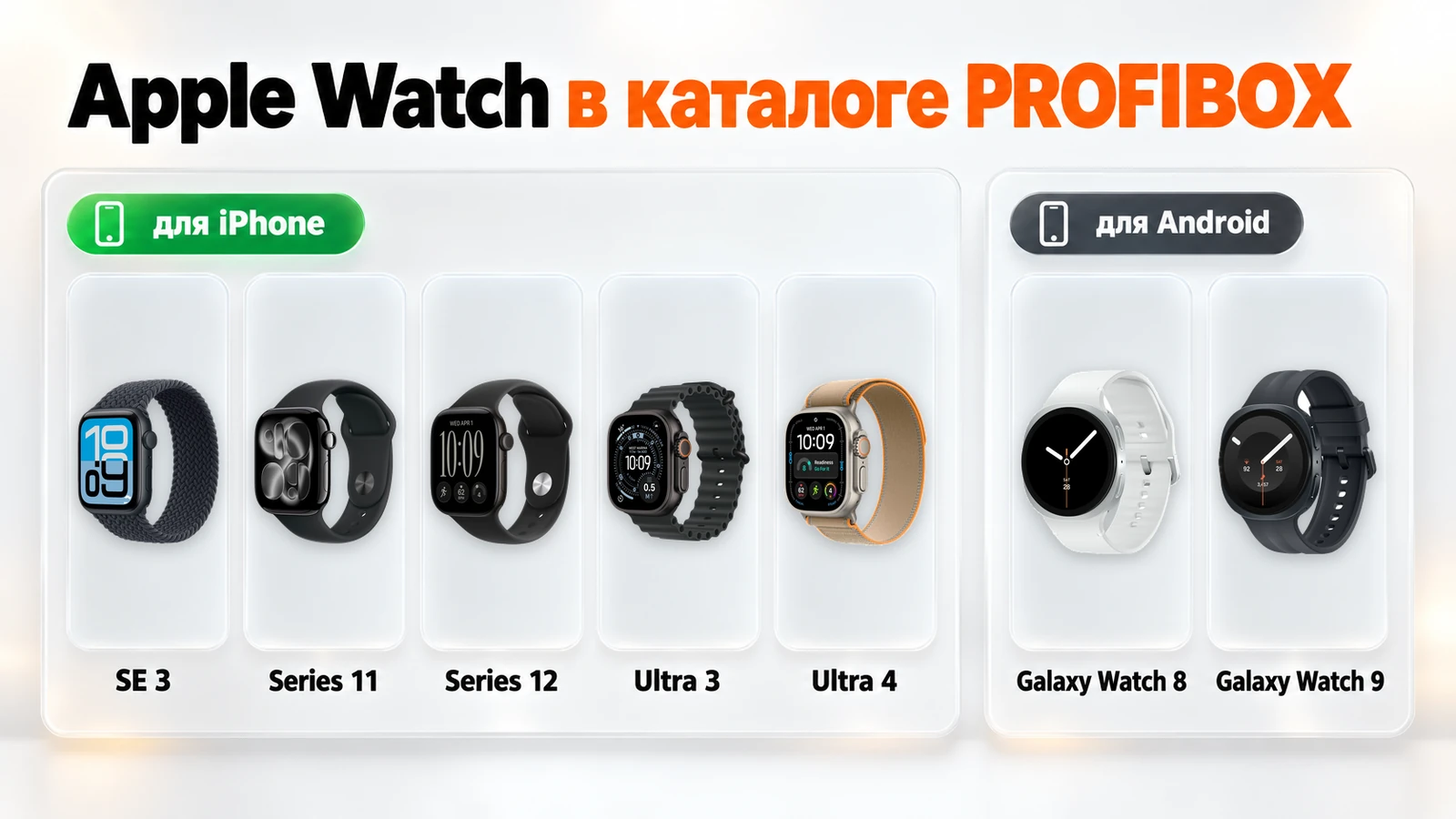 Apple Watch в каталоге PROFIBOX: SE 3, Series 11, Series 12, Ultra 3 и Ultra 4 для iPhone, Galaxy Watch 8 и 9 для Android