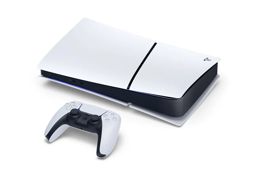 PlayStation 5 Slim Digital Edition в горизонтальном положении, порты USB-C на передней панели
